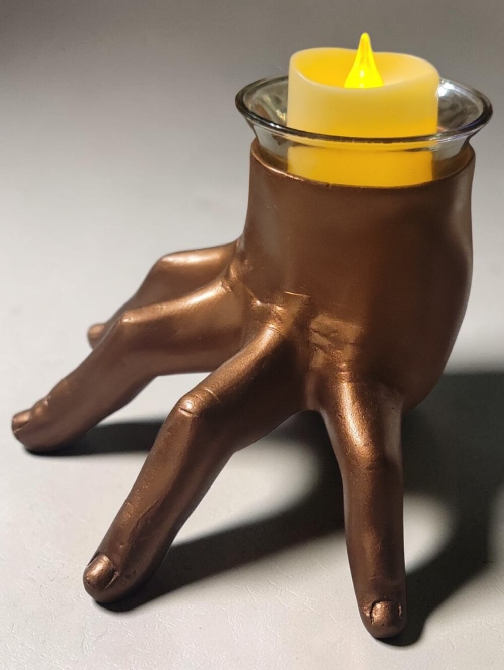 Addam's Family Thing Halloween Copper Leaf Hand Votive Tealight Candle Holder - Picture 2 of 6